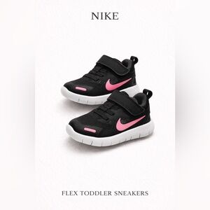 Nike Flex Toddler Sneakers Black Pink Size 5C Velcro Running Shoes